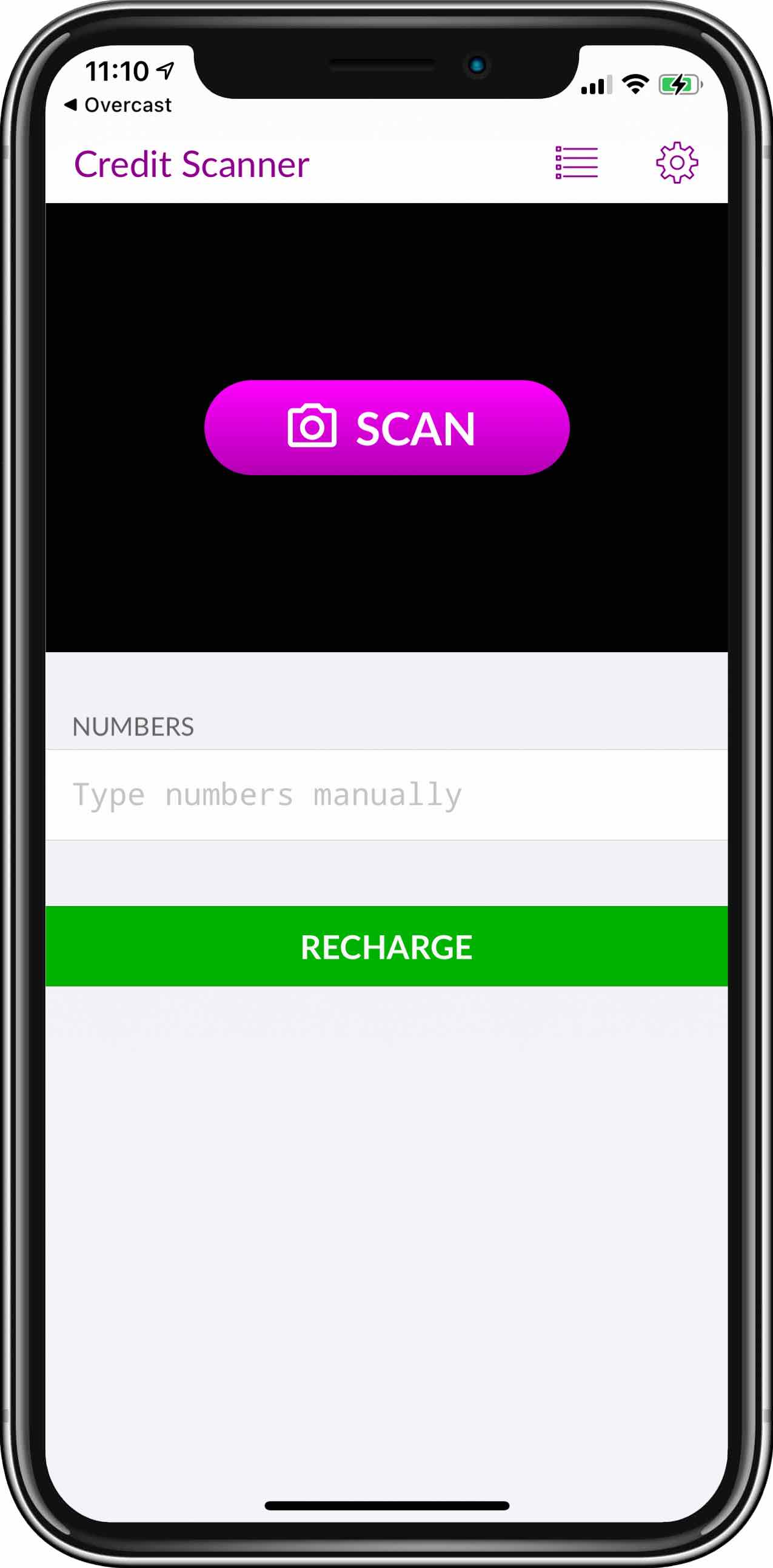 Credit Scanner main view